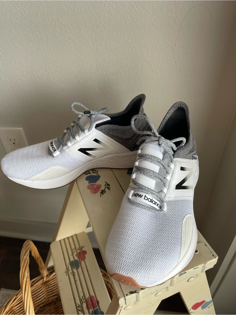 New Balance White and Gray Athletic Sneakers